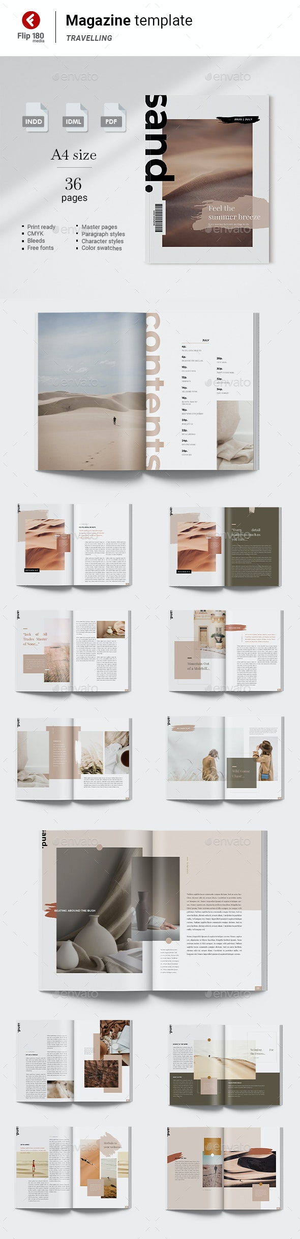 36页A4热带沙漠旅行主题杂志画册设计模板