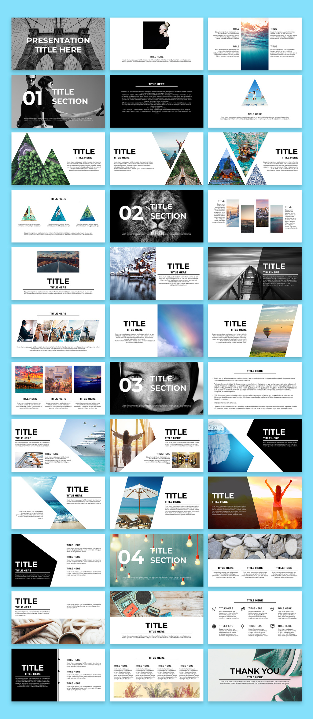 36页带形状剪贴蒙版的演示文稿布局设计图册模板[INDT]