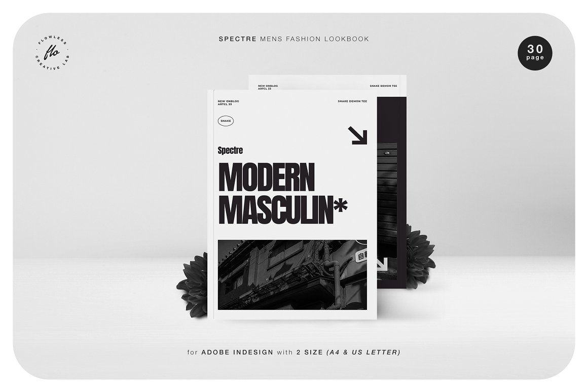 极简主义的男士时尚摄影/服装杂志画册设计模板[INDD]