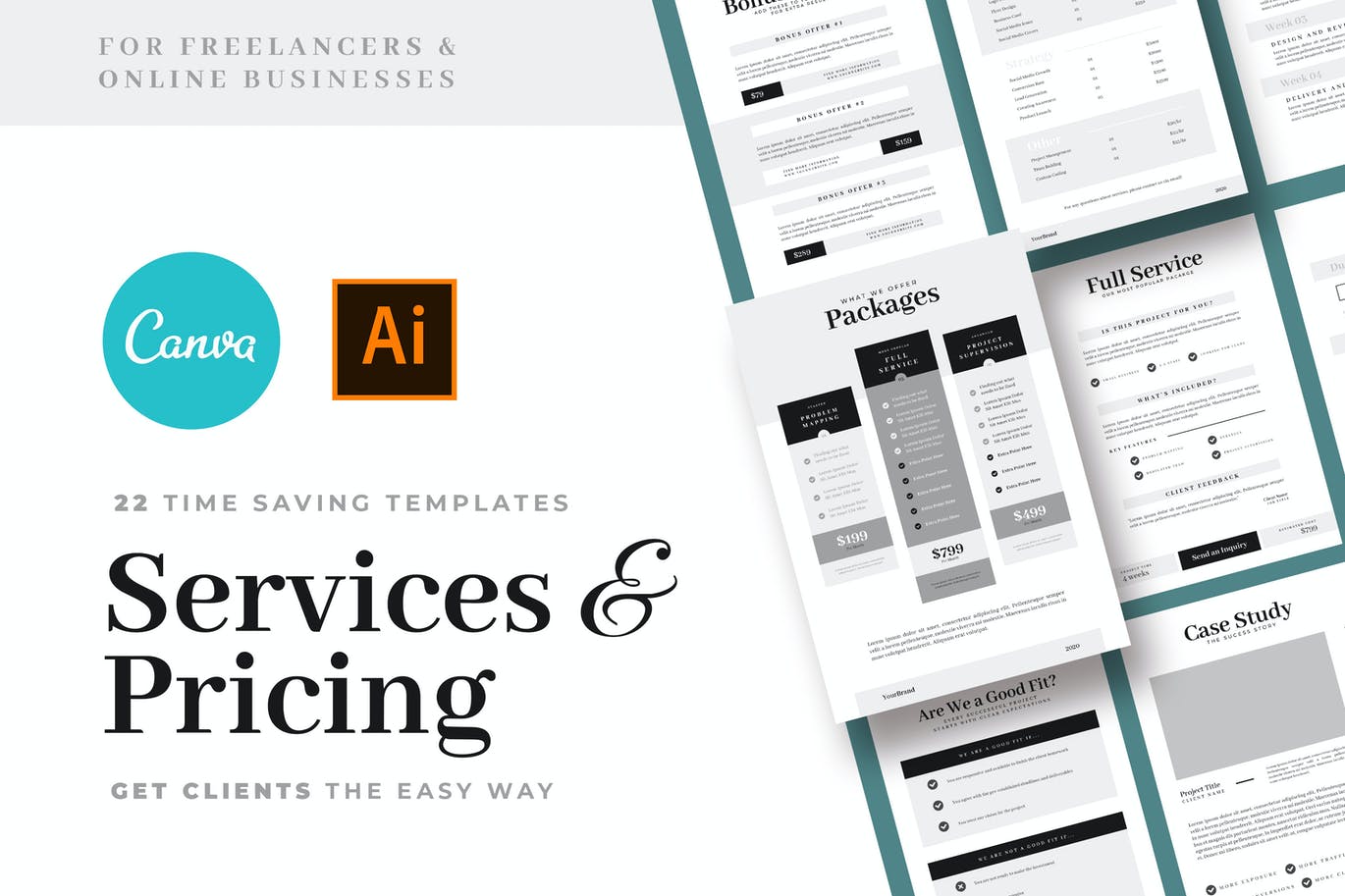 时尚高端专业的服务和定价指南品牌手册画册宣传册杂志版式设计海报设计模板-AI，EPS