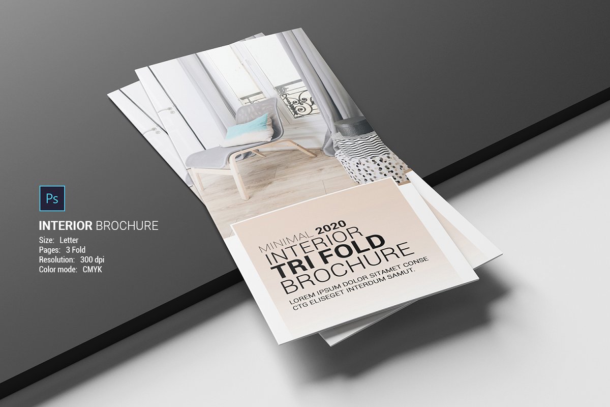 三折页室内设计小册子PSD模板