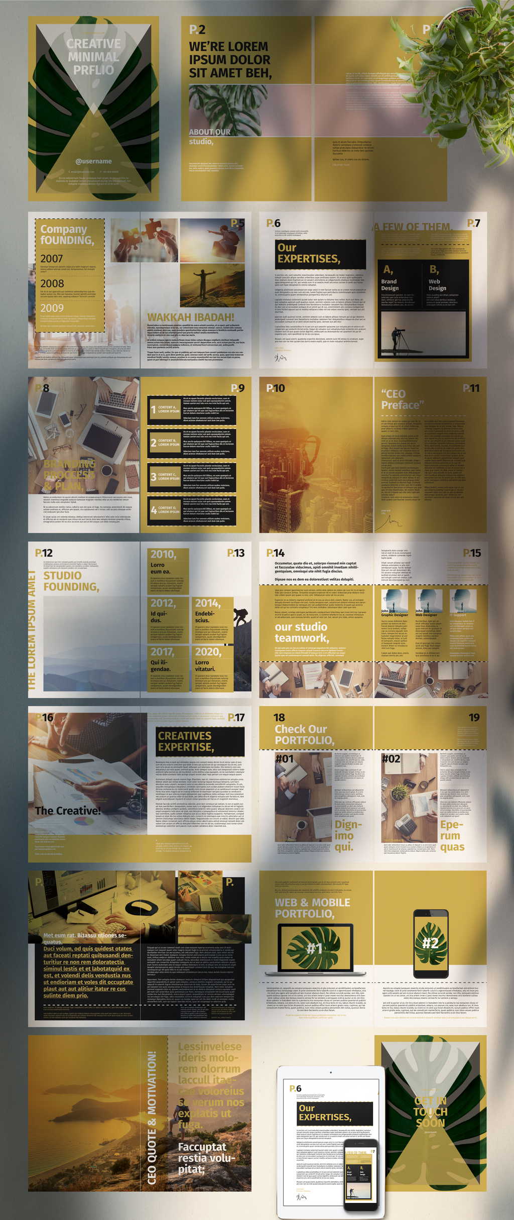 棕褐色主题作品集/小册子杂志设计模板