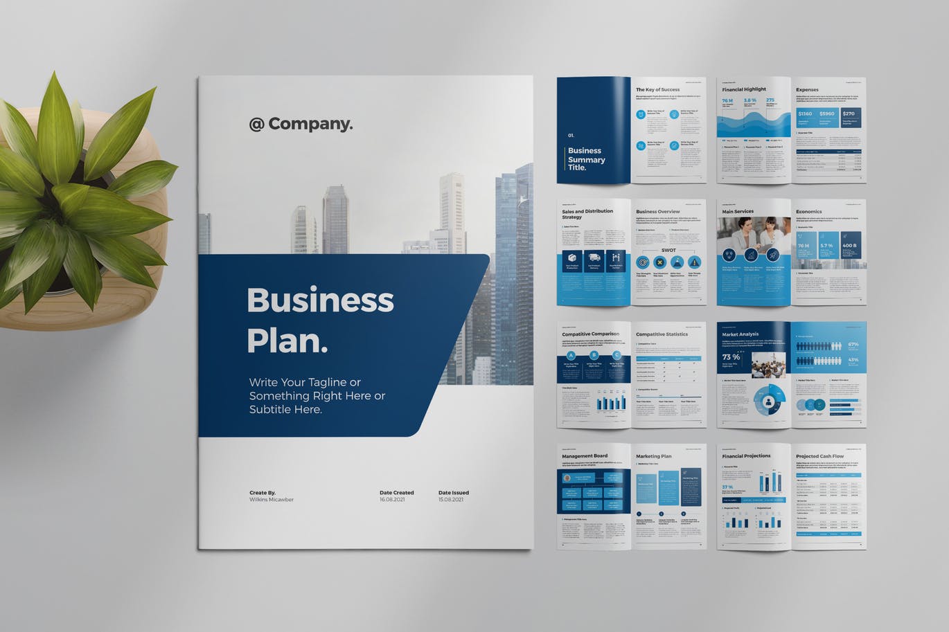 A4蓝色高端商业商务商业计划品牌手册画册设计模板