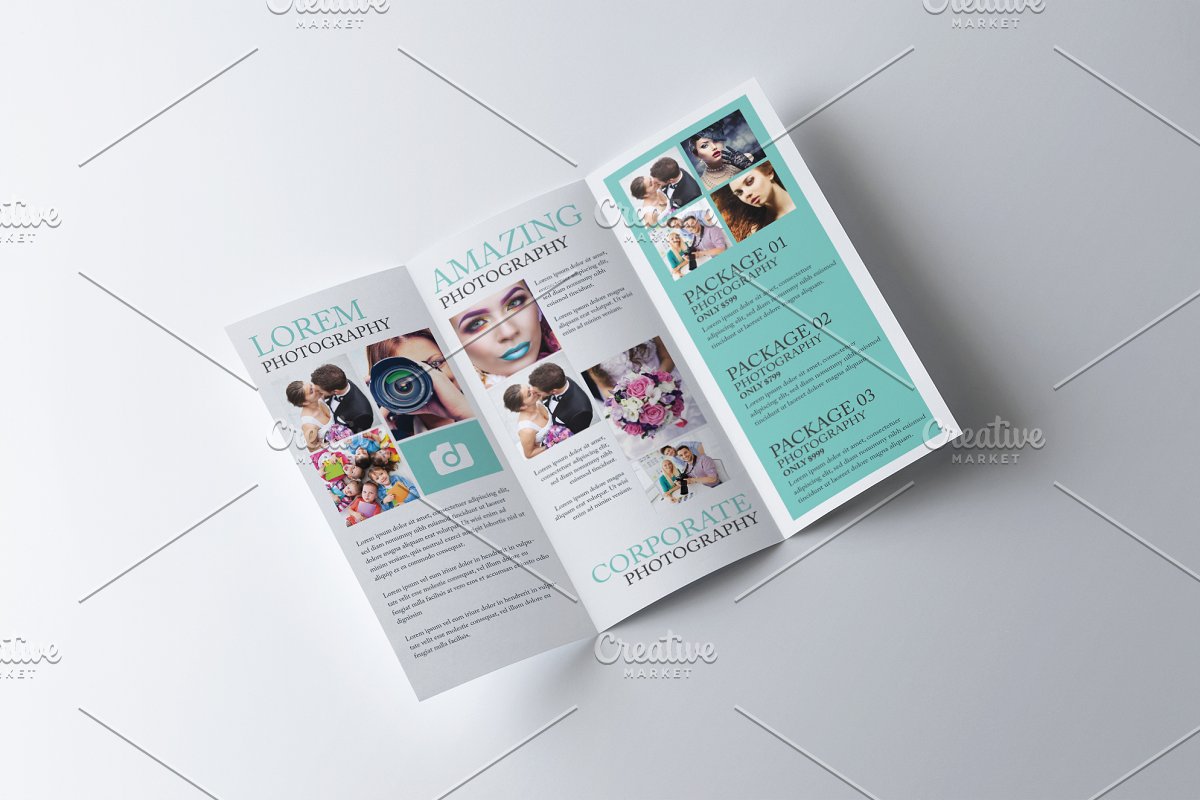 婚礼摄影三折页广告传单小册子模板