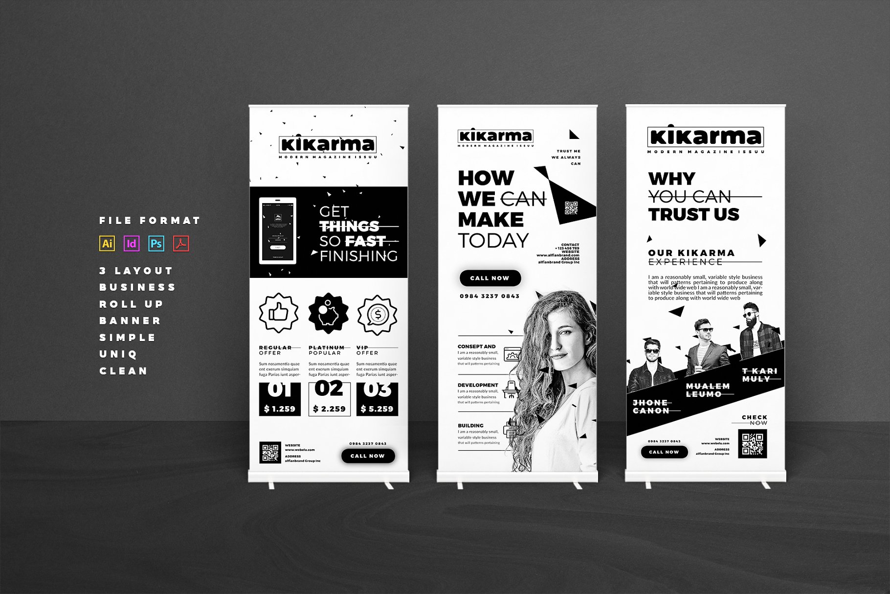 酷炫黑色设计的易拉宝模版 Roll up Banner