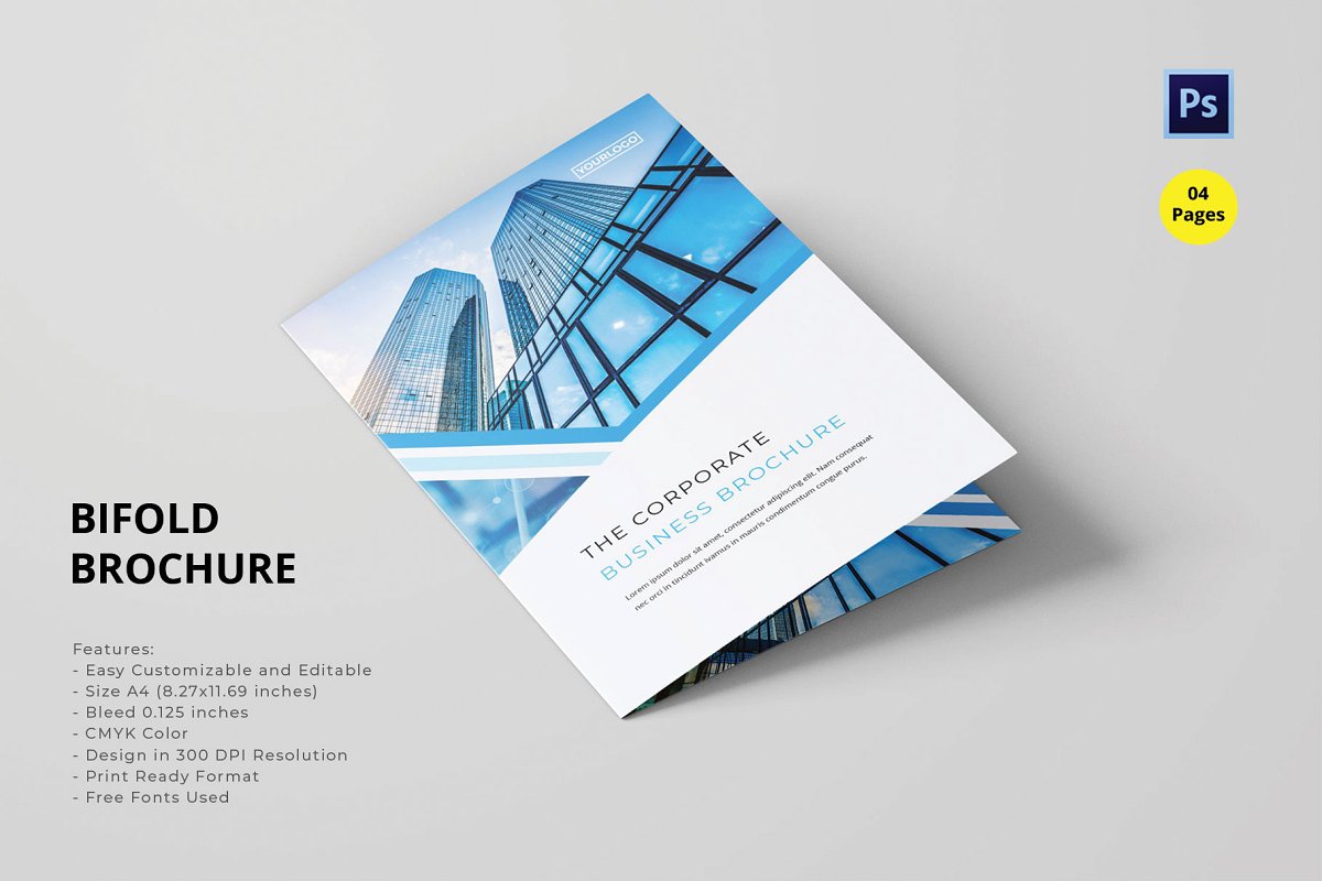 双折页商业广告传单/宣传册设计模板