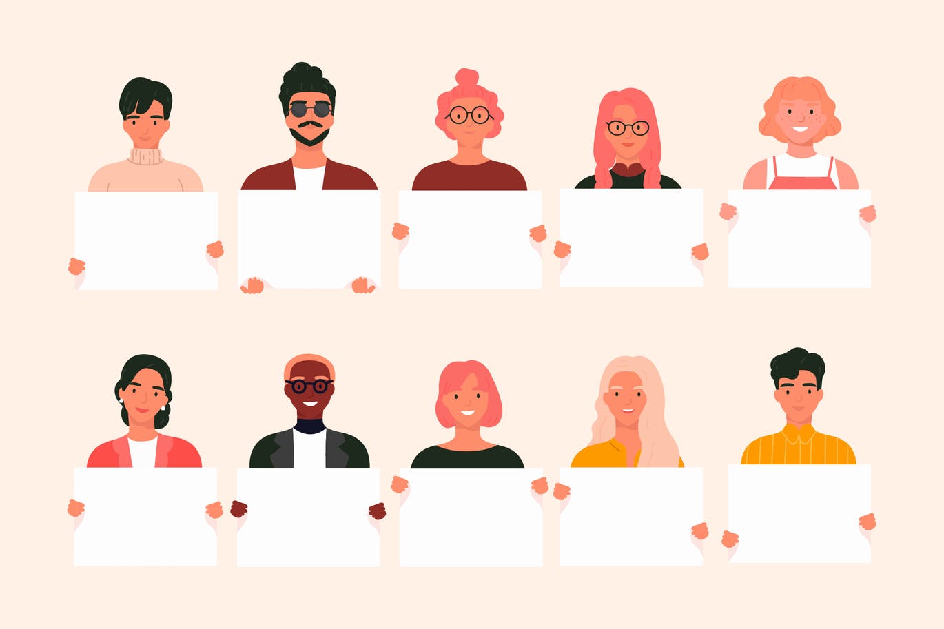 高品质的时尚清新简约个性矢量头像插画集合-AI, EPS, SVG