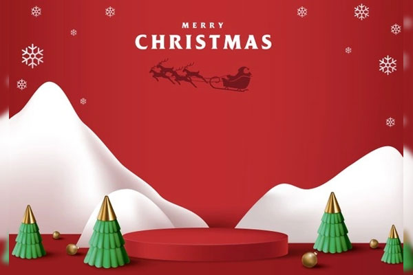 雪山圣诞树圣诞快乐Banner背景素材[EPS]