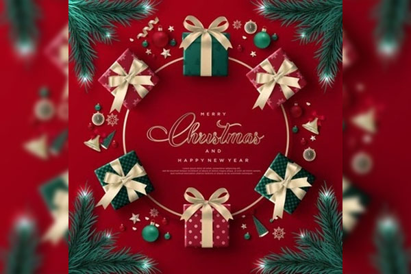 圣诞新年快乐礼物盒红色背景素材[EPS]