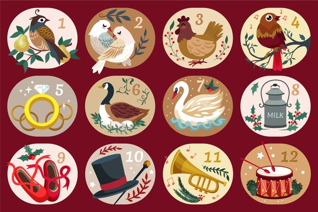 手绘扁平风格12天圣诞节插画[AI,EPS]