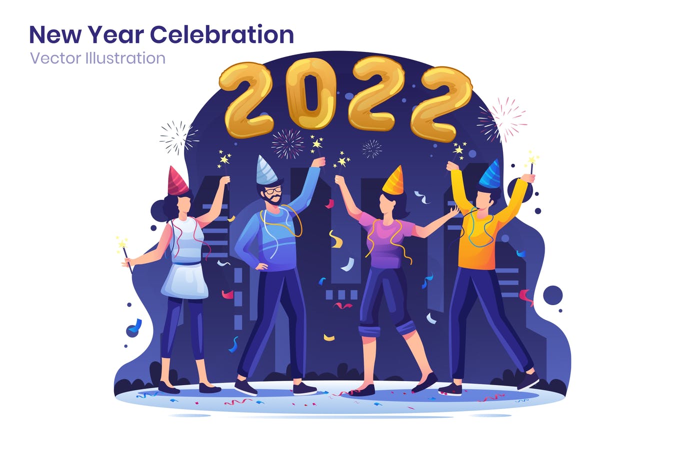 2022新年快乐庆典概念设计插画