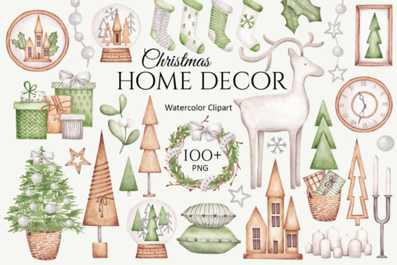 家居装饰圣诞水彩剪贴画