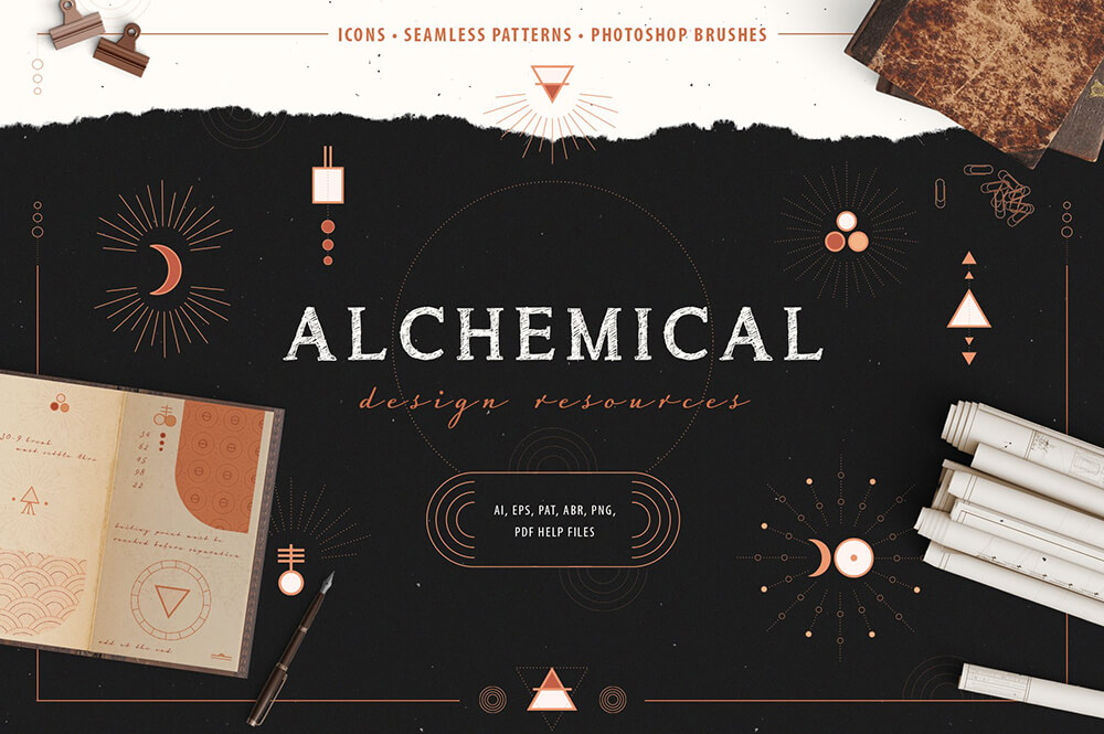 神秘炼金术设计装饰元素/图案/图标素材