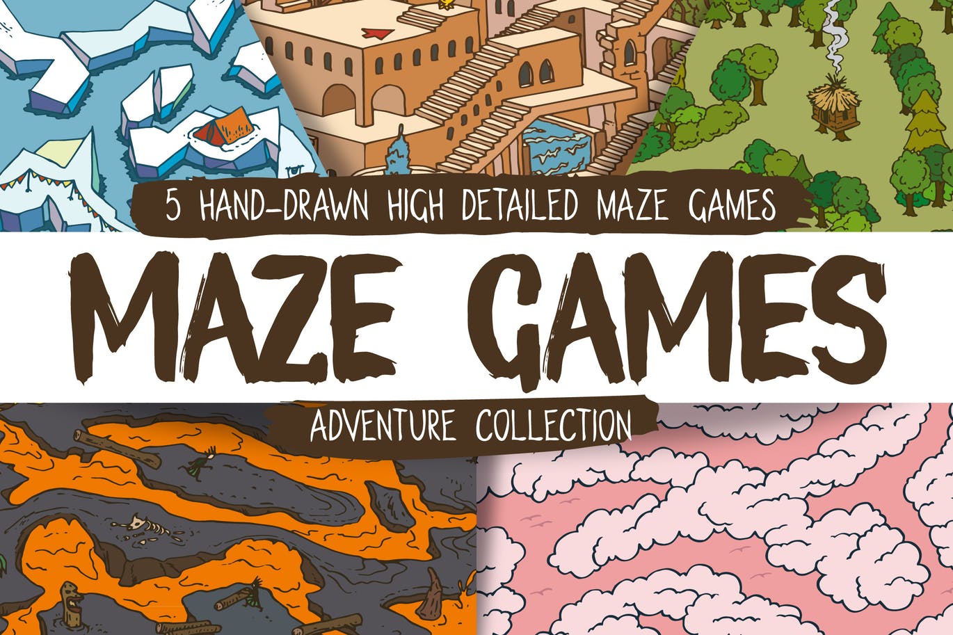 时尚高端少见的迷宫游戏矢量插画集合