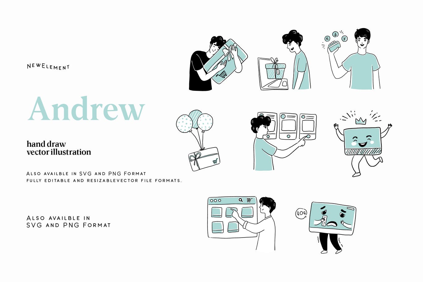 时尚高端抽象多用途的电商banner海报着陆页矢量插画集合-AI、PNG、SVG