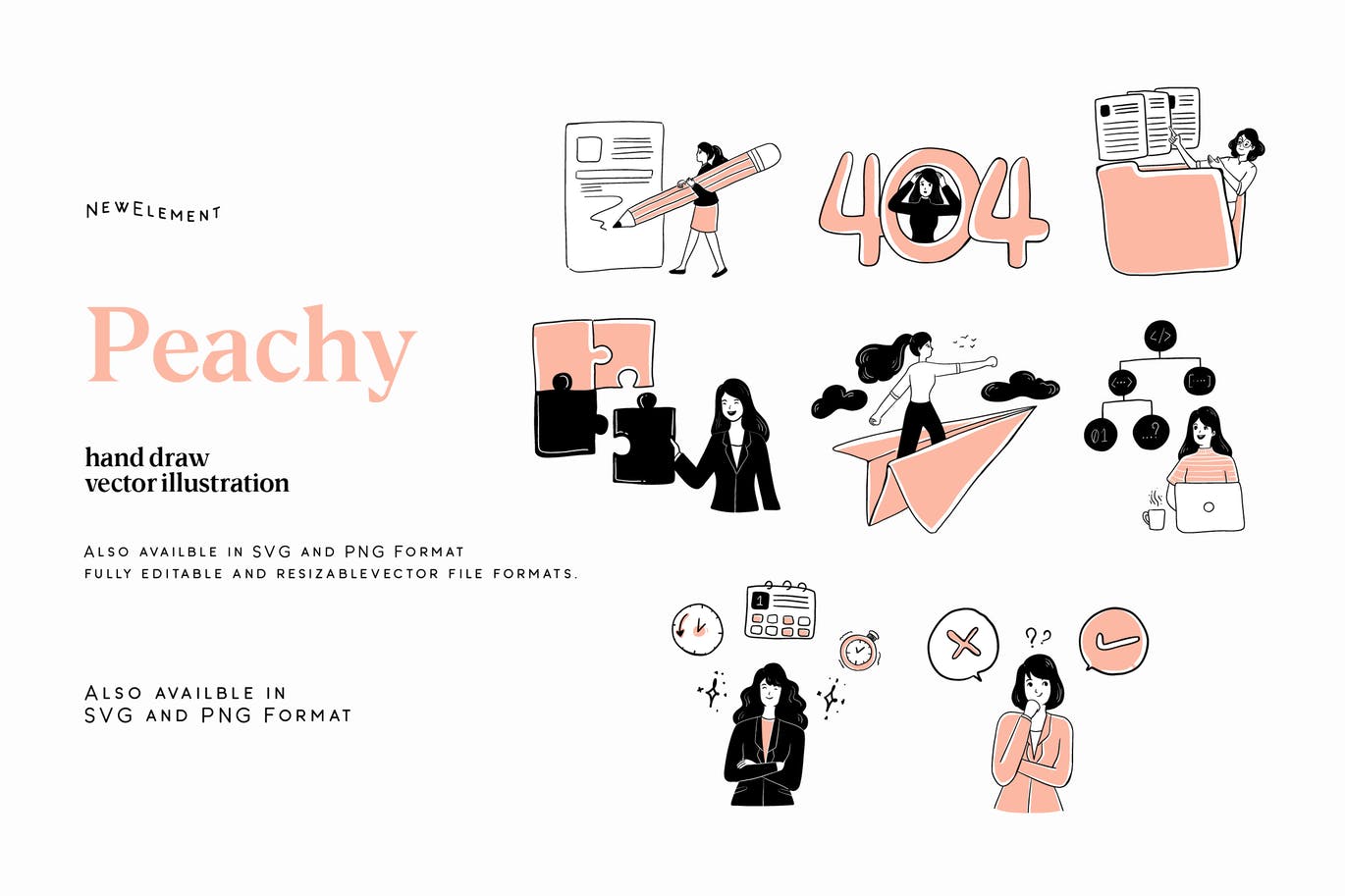 时尚高端优雅清新手绘WEB登录页面banner矢量插画大集合-AI、PNG、SVG