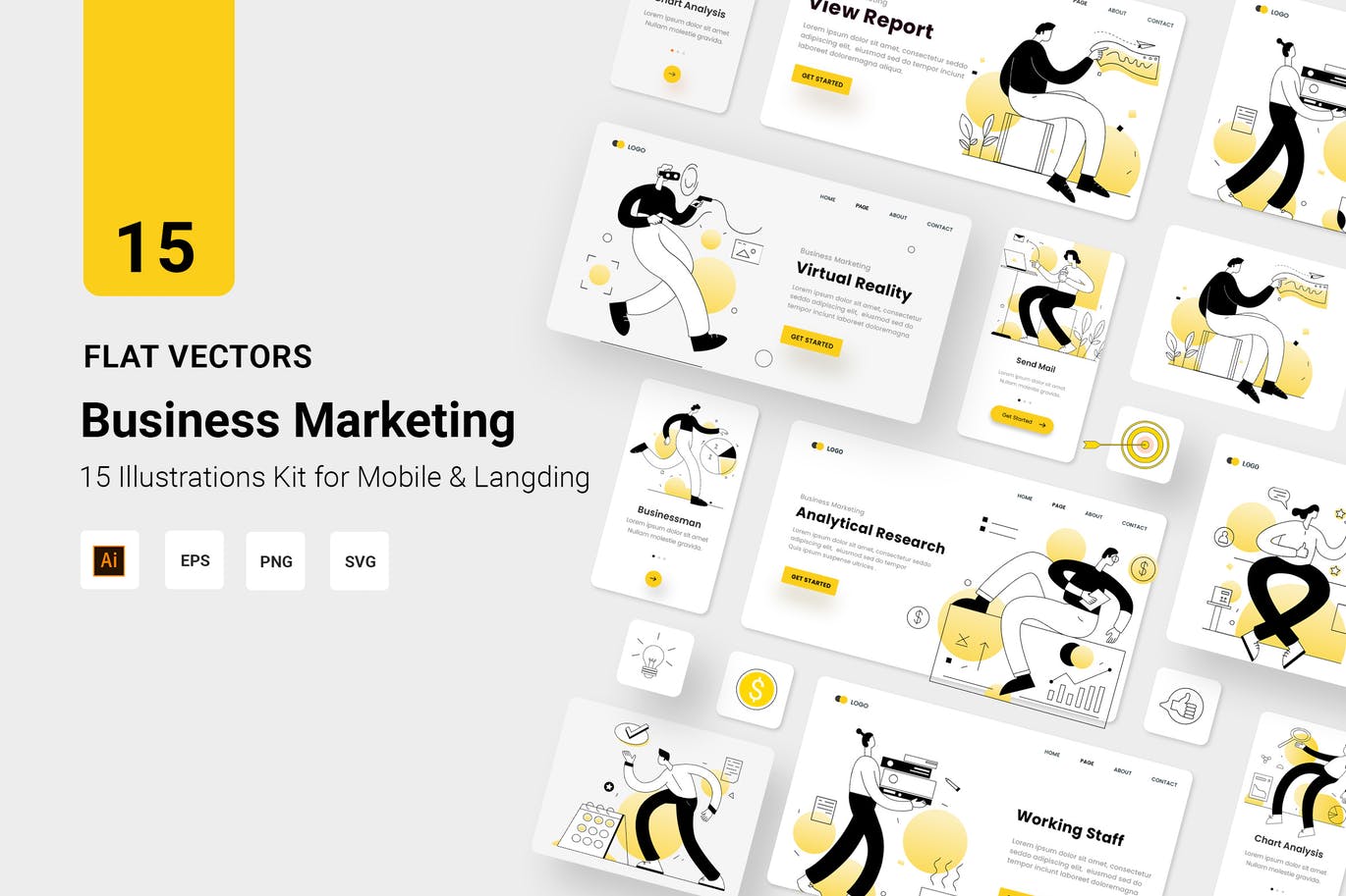 时尚高端清新优雅多用途的高品质的APP UI着落页详情页banner插画设计模板集合-AI, EPS, PNG, SVG