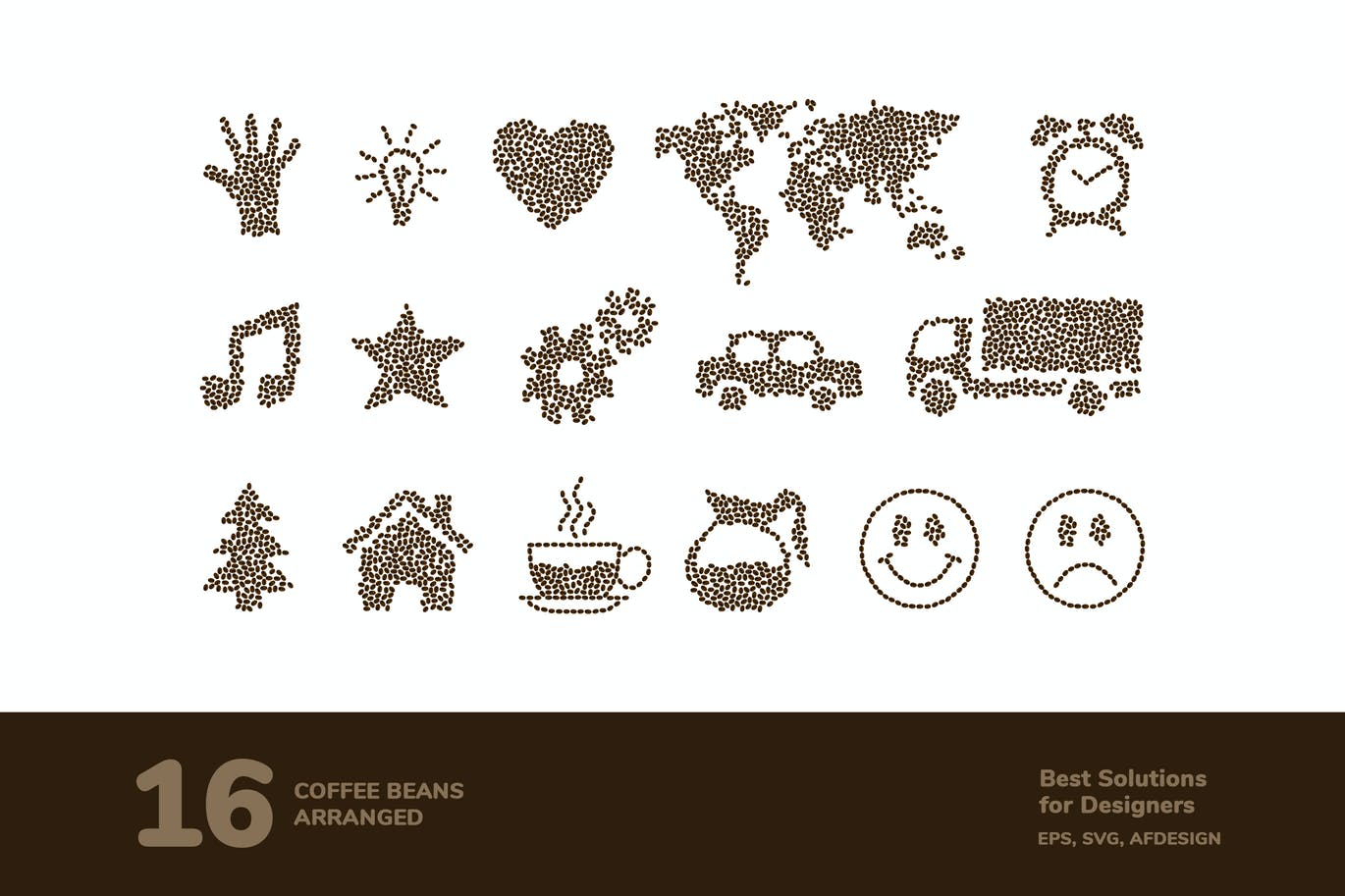时尚的矢量咖啡豆排列图案集合-AI，EPS，AFDESIGN