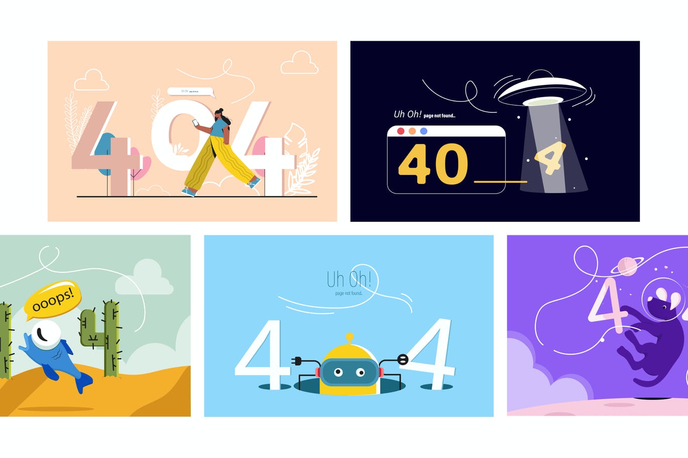 高品质的时尚高端简约多用途404插画大集合-AI, FIG, SKETCH