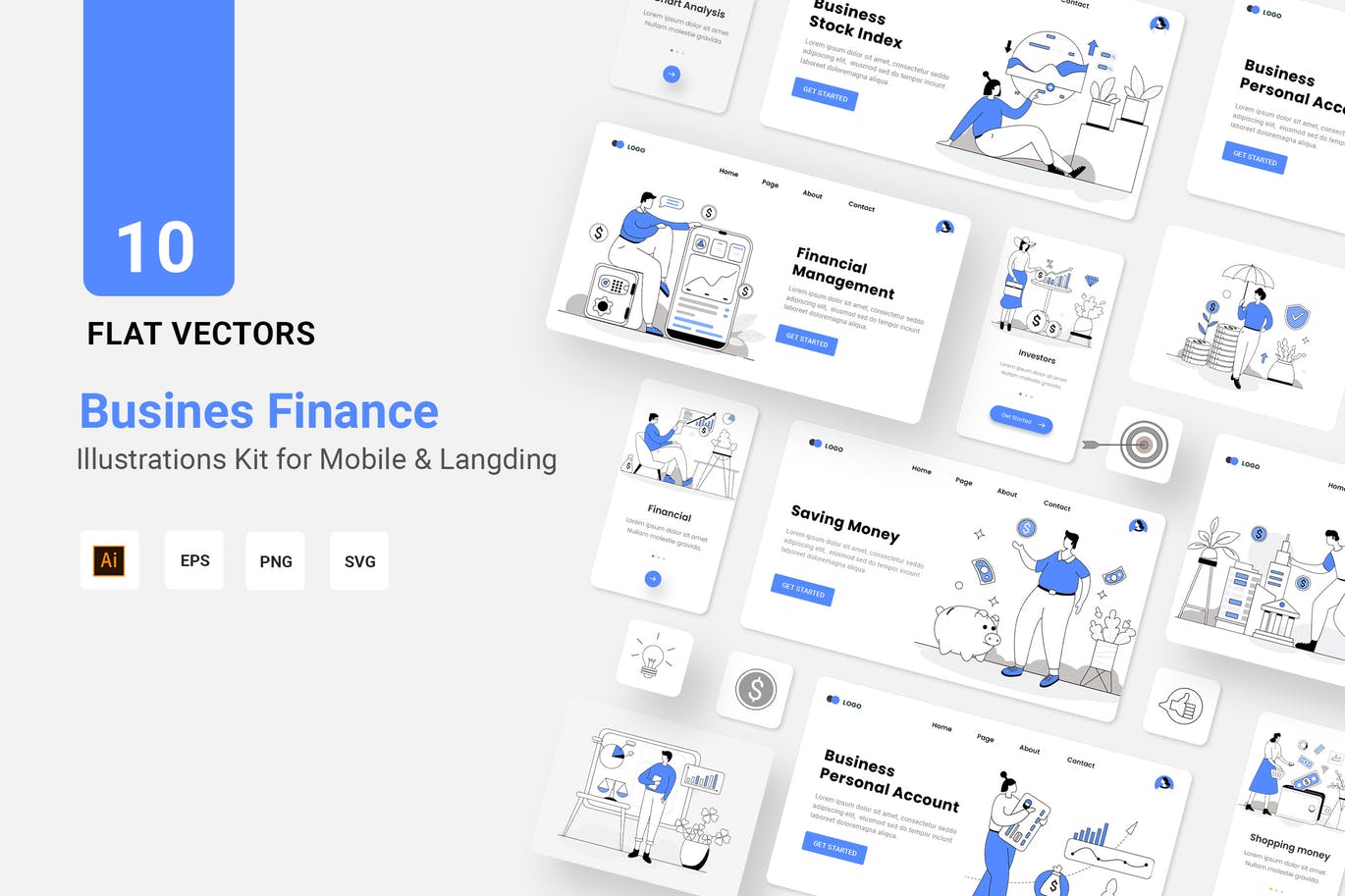 时尚高端专业的高品质金融商业矢量banner着陆页详情页UI插画海报设计模板-AI，EPS