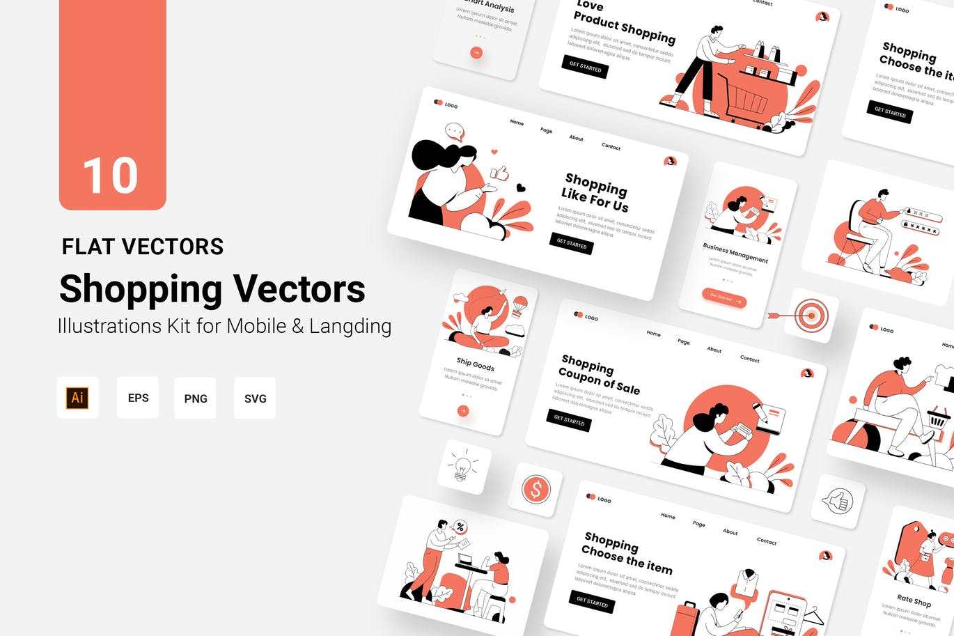 时尚高端多用途的高品质矢量购物banner海报着陆页UI插画设计模板集合-AI，EPS，PNG，SVG