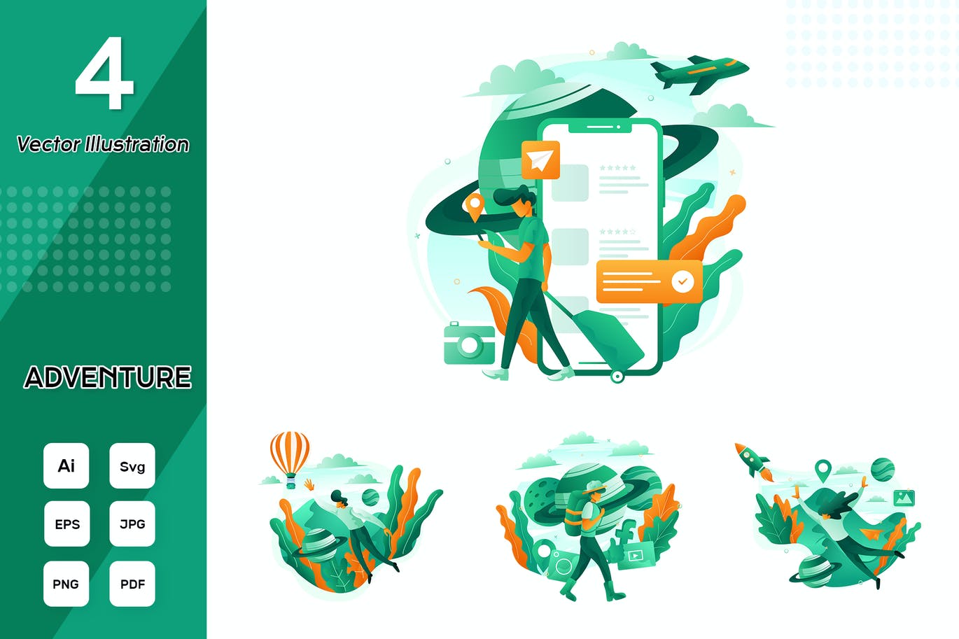 时尚高端简约扁平化风格旅游矢量UI插画banner着陆页设计模板-AI，EPS，JPG，PNG，PDF，SVG