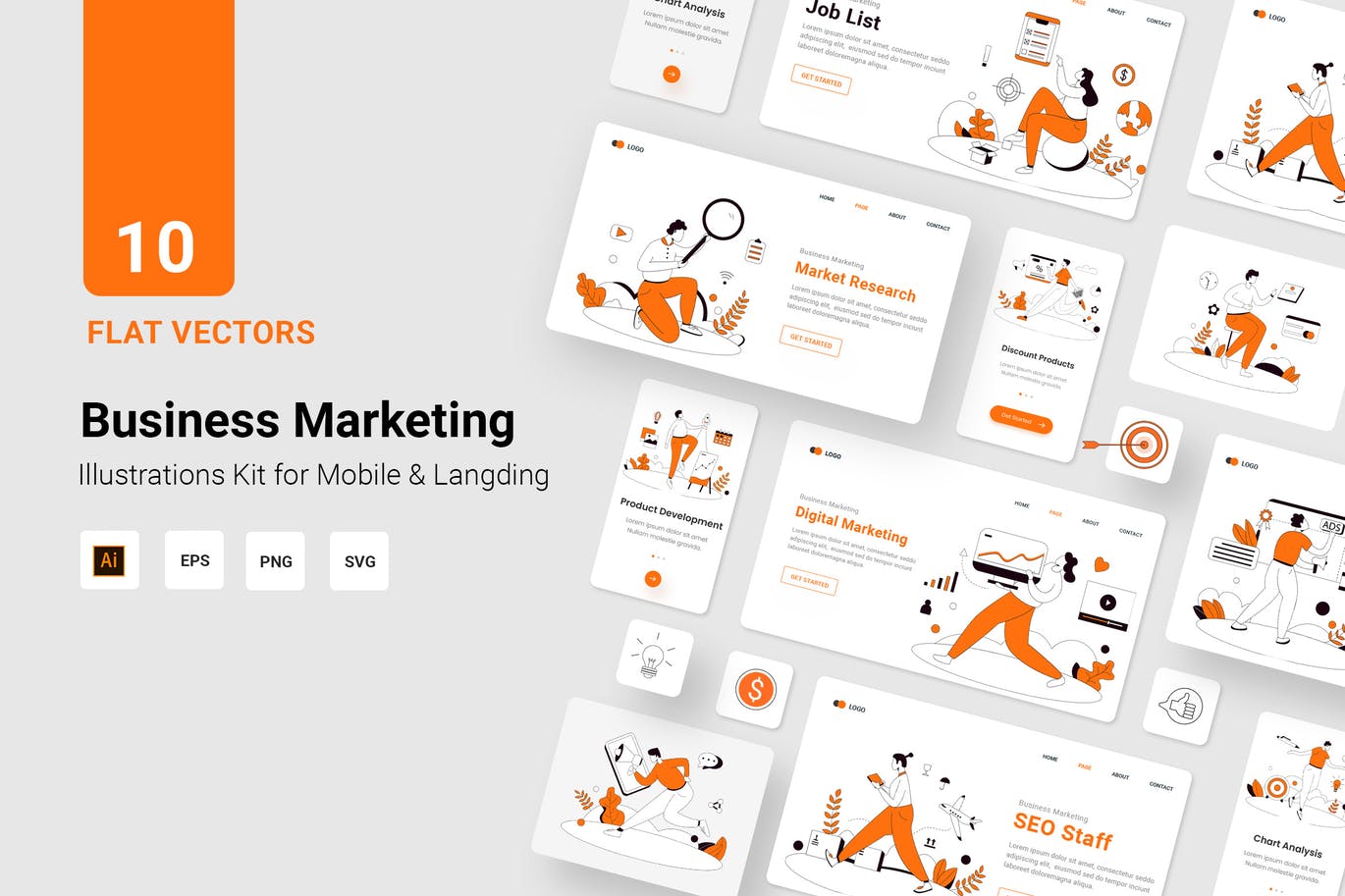 时尚高端简约扁平化风格矢量UI插画banner着陆页设计模板集合-AI，EPS