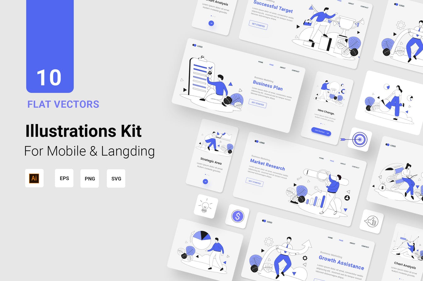 时尚高端简约优雅扁平化风格业务插图矢量UI 插画着陆页设计模板-AI，EPS，PNG，SVG