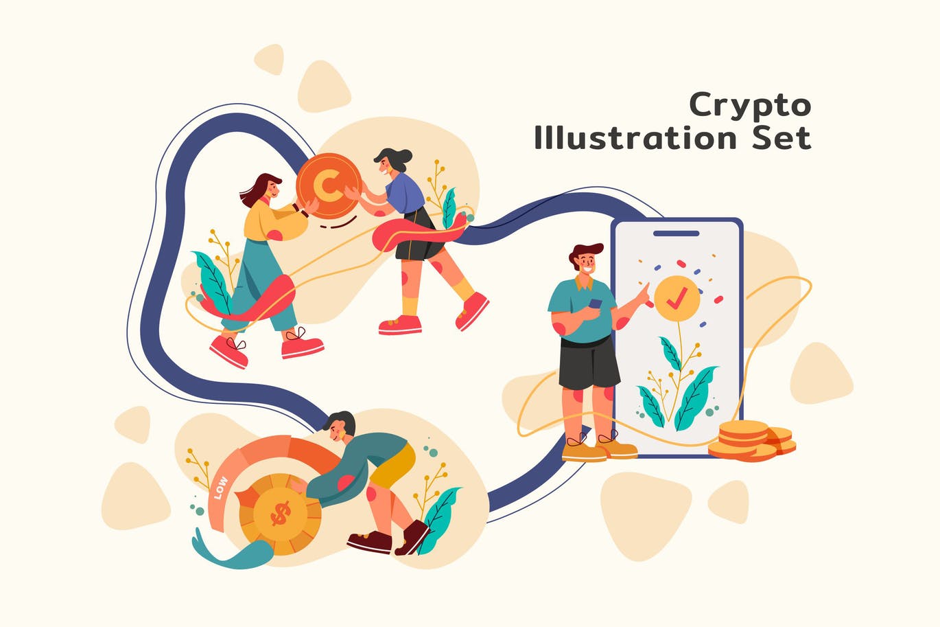 时尚高端简约优雅抽象比特币加密矢量UI插画banner海报设计模板集合-AI，EPS，PNG，PSD，SVG