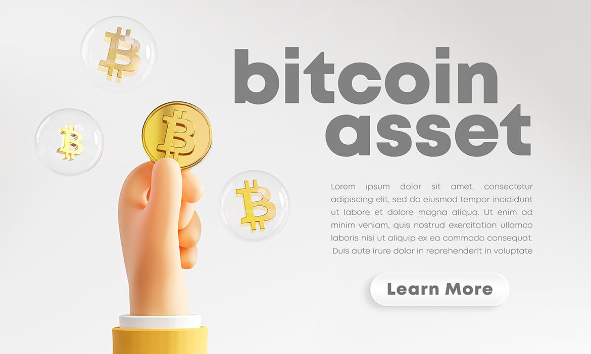 手拿着比特币泡沫着陆页网站banner插画设计模板