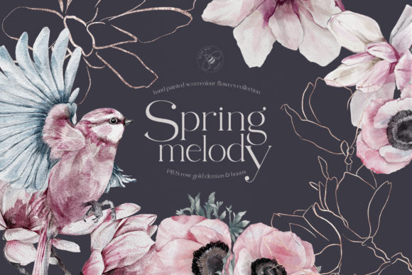 春季水彩花鸟剪贴画素材