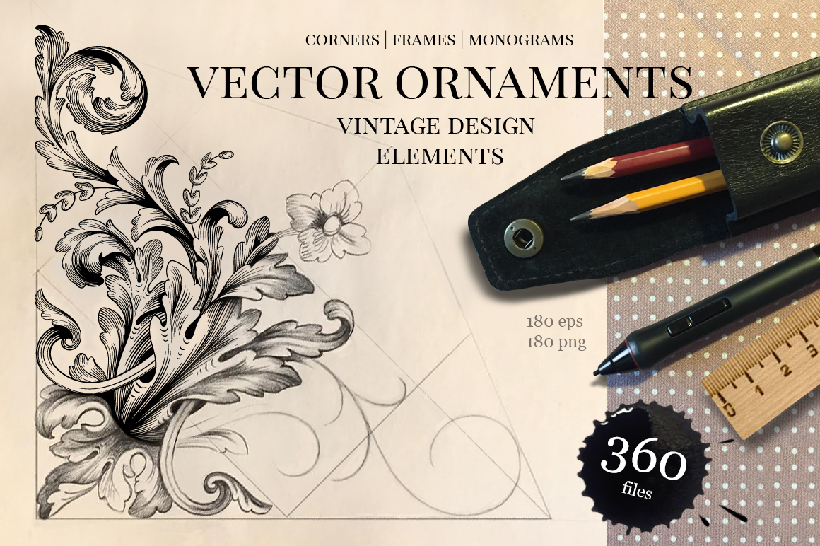 180个复古装饰摆件矢量插画素材