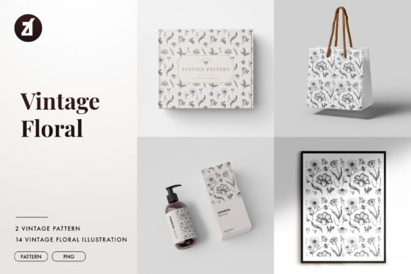 郁金香蜜蜂复古图案插画