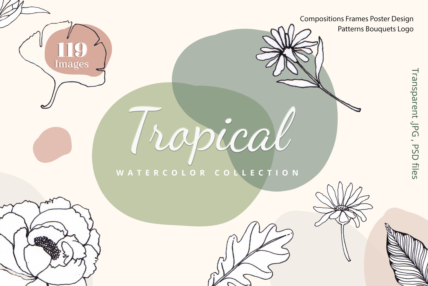 热带花卉线条艺术独特海报素材