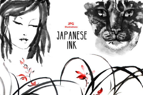 日本风格水墨剪贴画素材