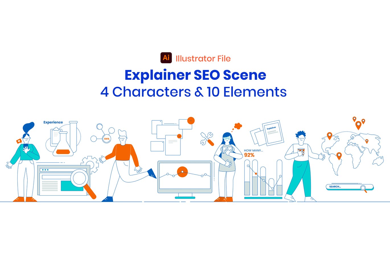 简约高端扁平化风格角色SEO矢量UI插画