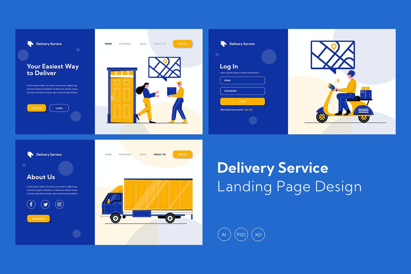 高品质的送货服务快递物流登录页面banner海报矢量UI插画设计模板集合-AI，PSD，XD