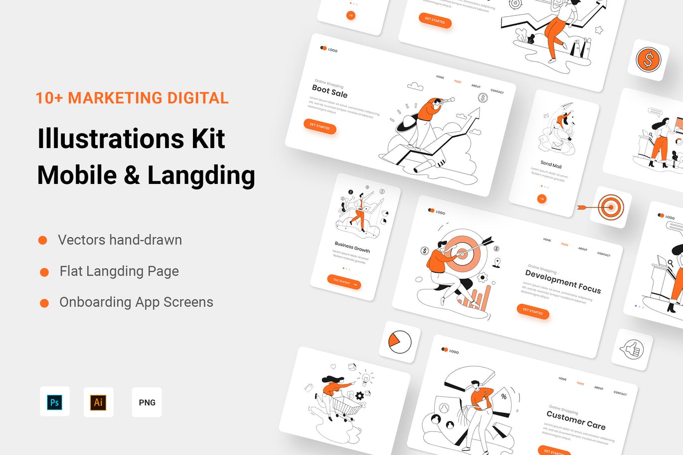 时尚高端简约清新多用途数字营销矢量UI插画banner海报着陆页设计模板-AI，EPS，PSD，PNG