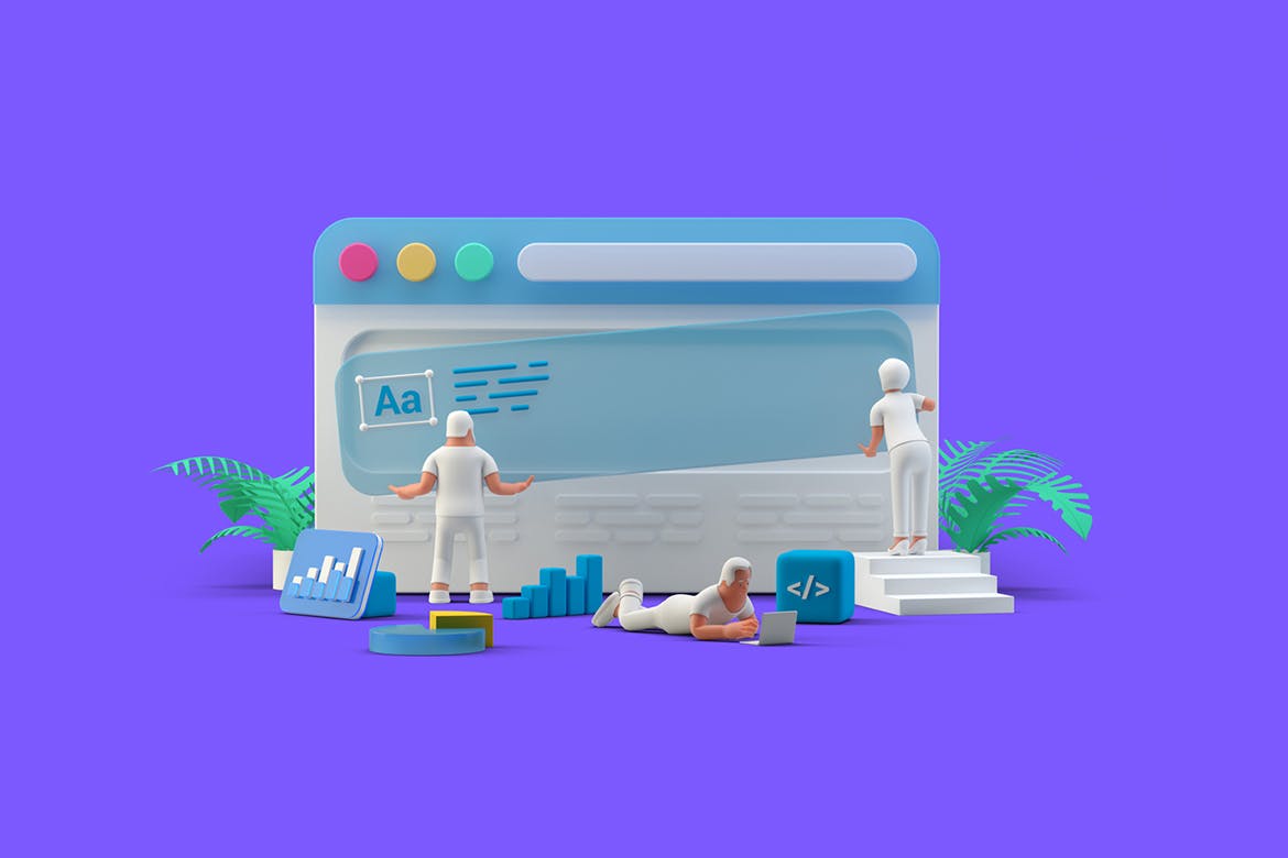 Ui Ux设计团队使用Web浏览器网站3D立体2.5D等轴等距UI插画