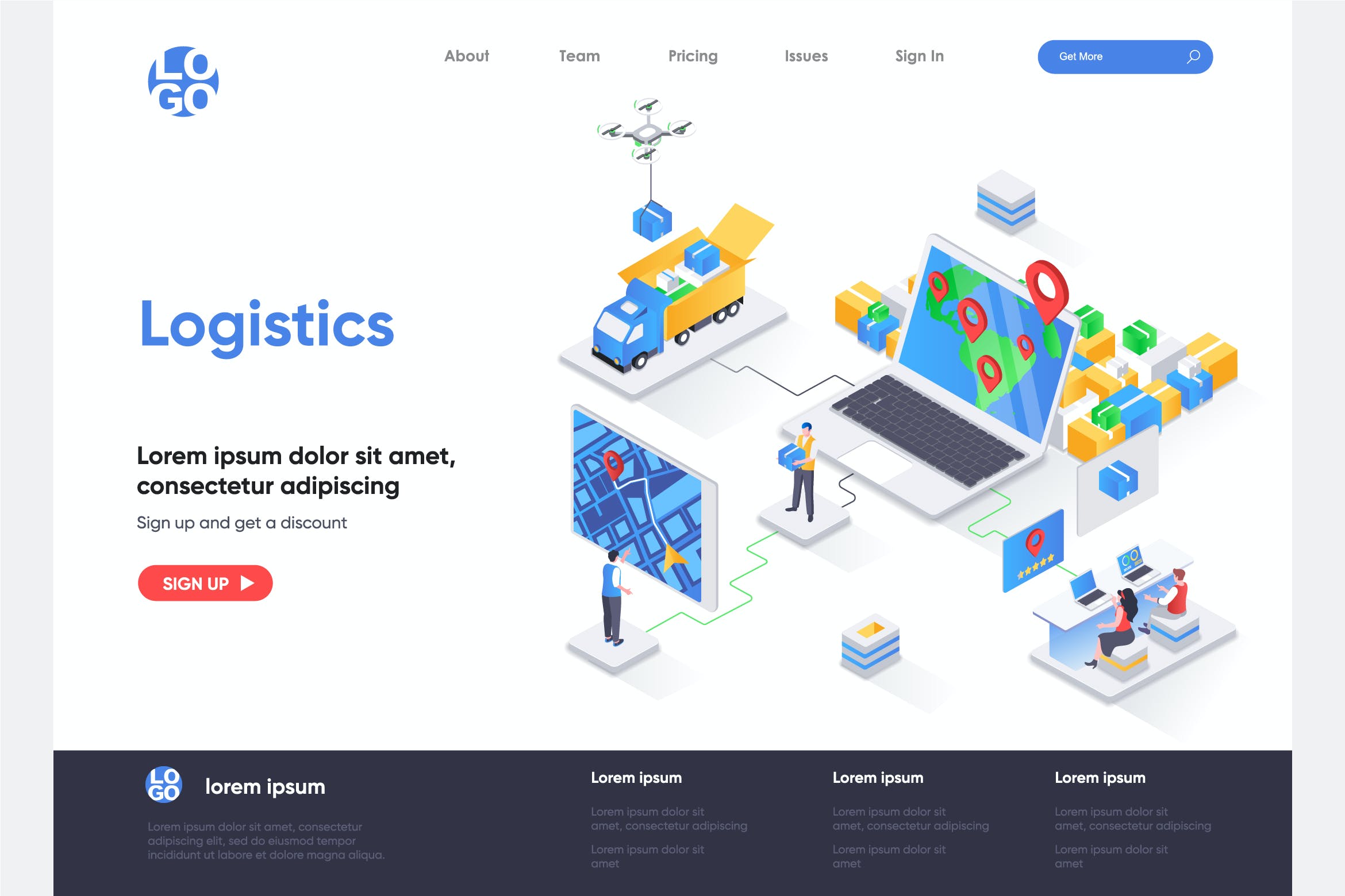 物流着陆页 2.5D概念插画元素材质