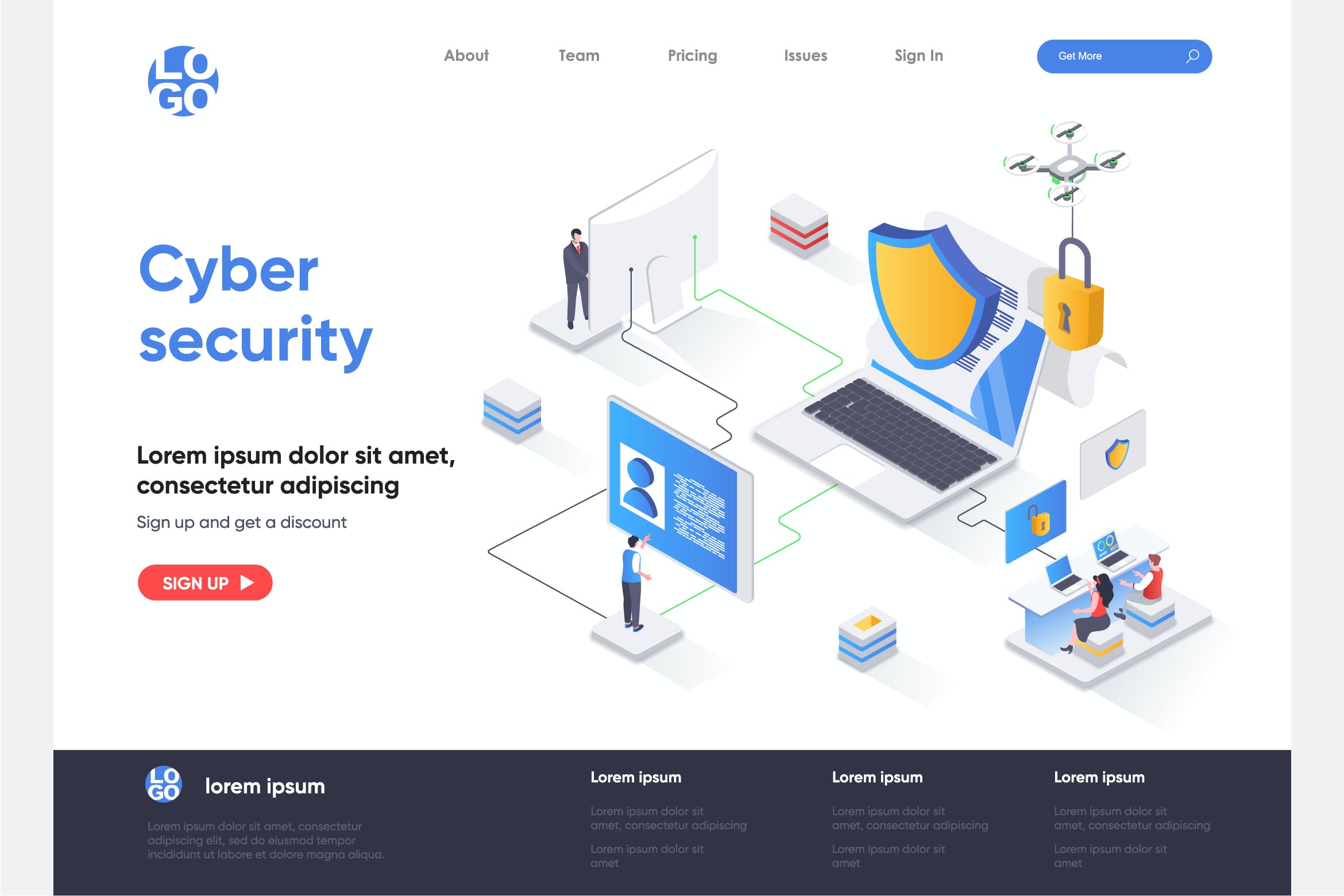 网络安全着陆页2.5D概念插画元素材质