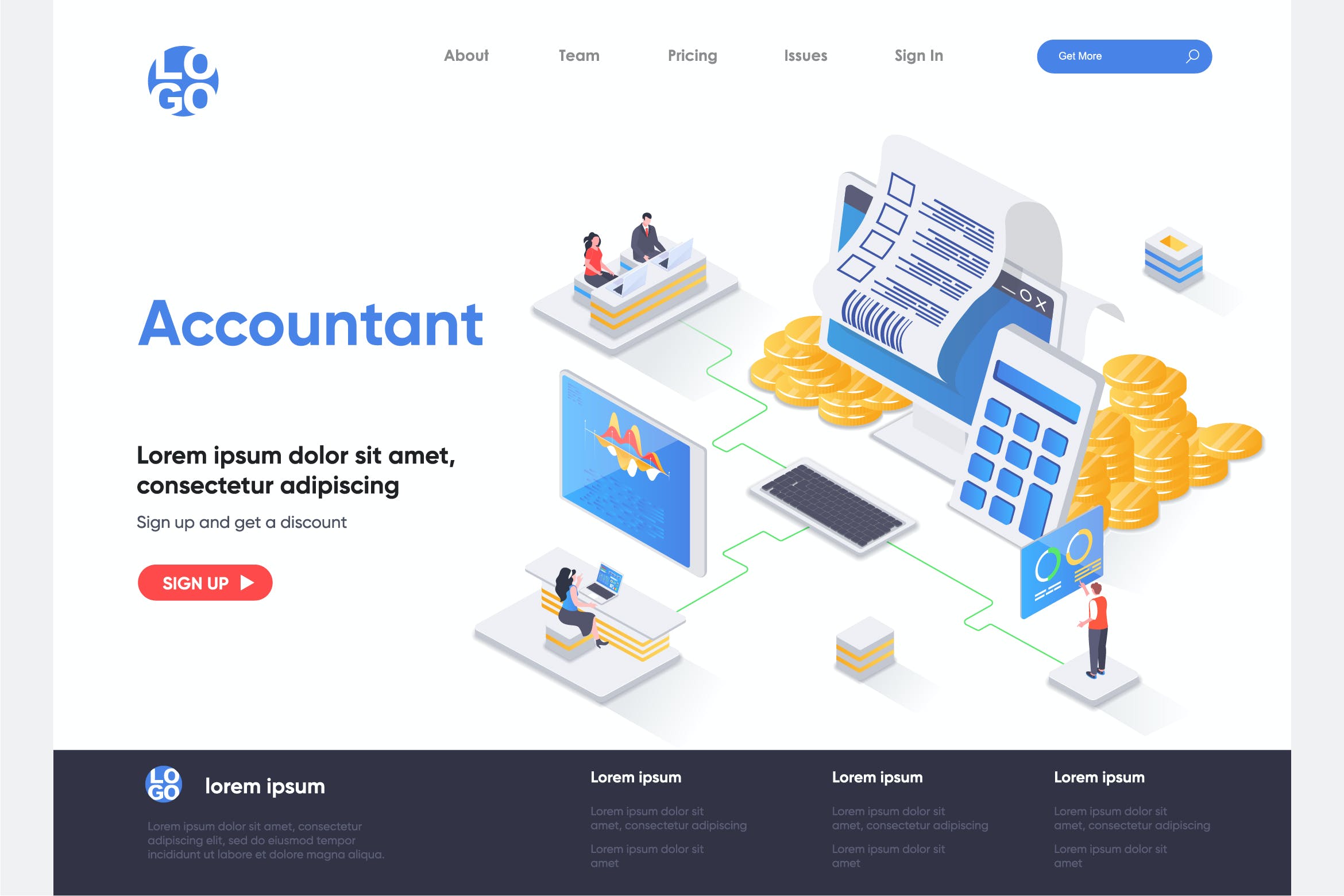 会计着陆页 2.5D概念插画元素材质