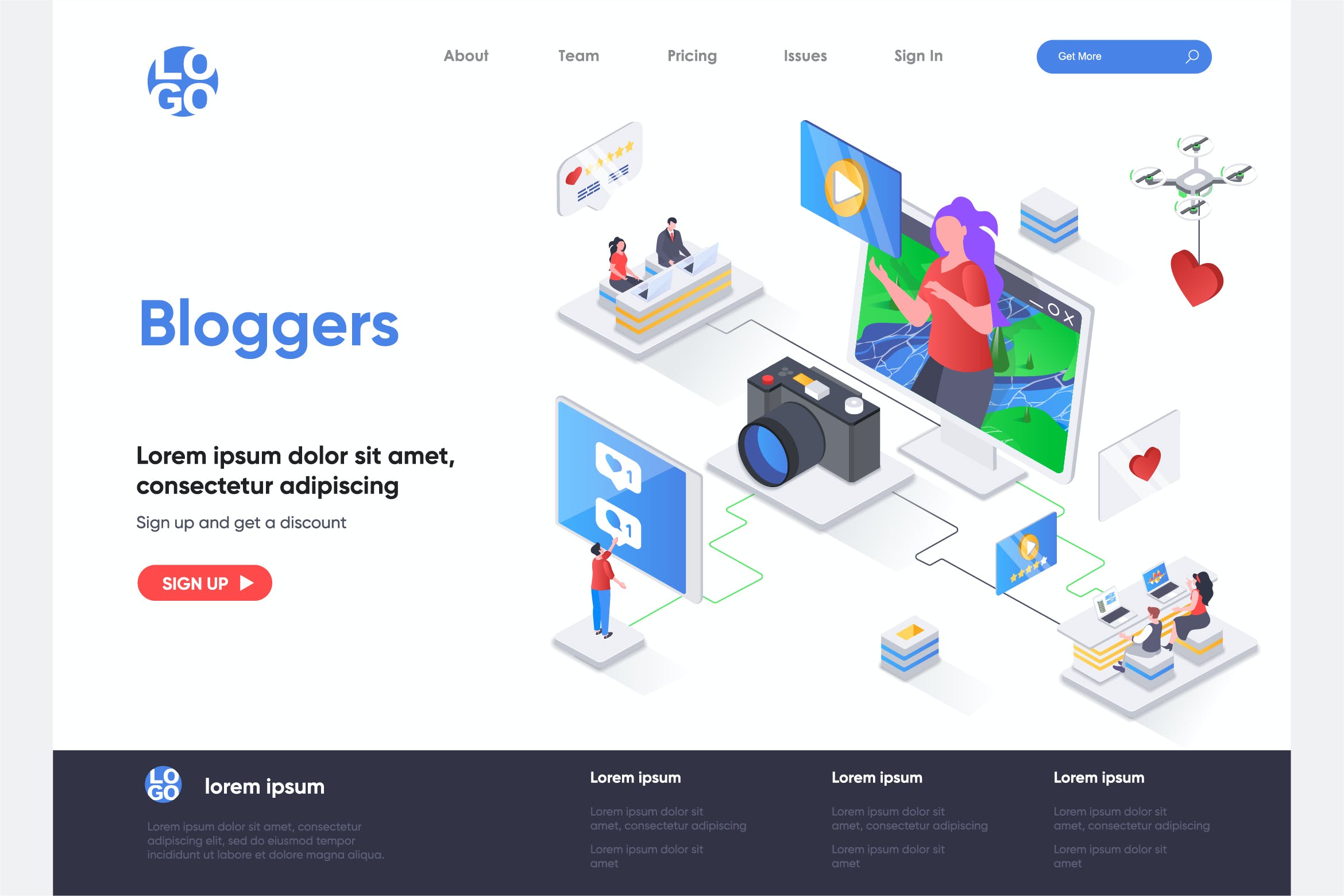 博客媒体着陆页2.5D概念插画元素材质