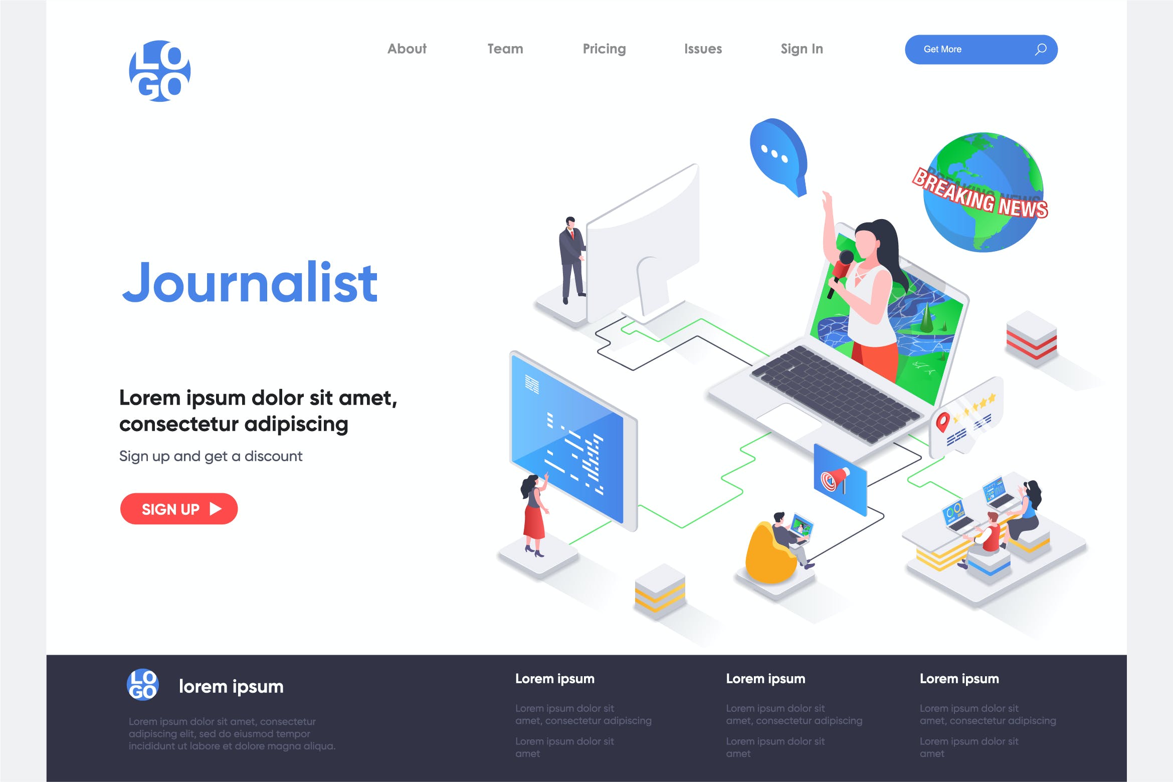 记者新闻媒体想过的2.5D插画元素（AI,EPS,JPG,PNG,PDF,SVG）