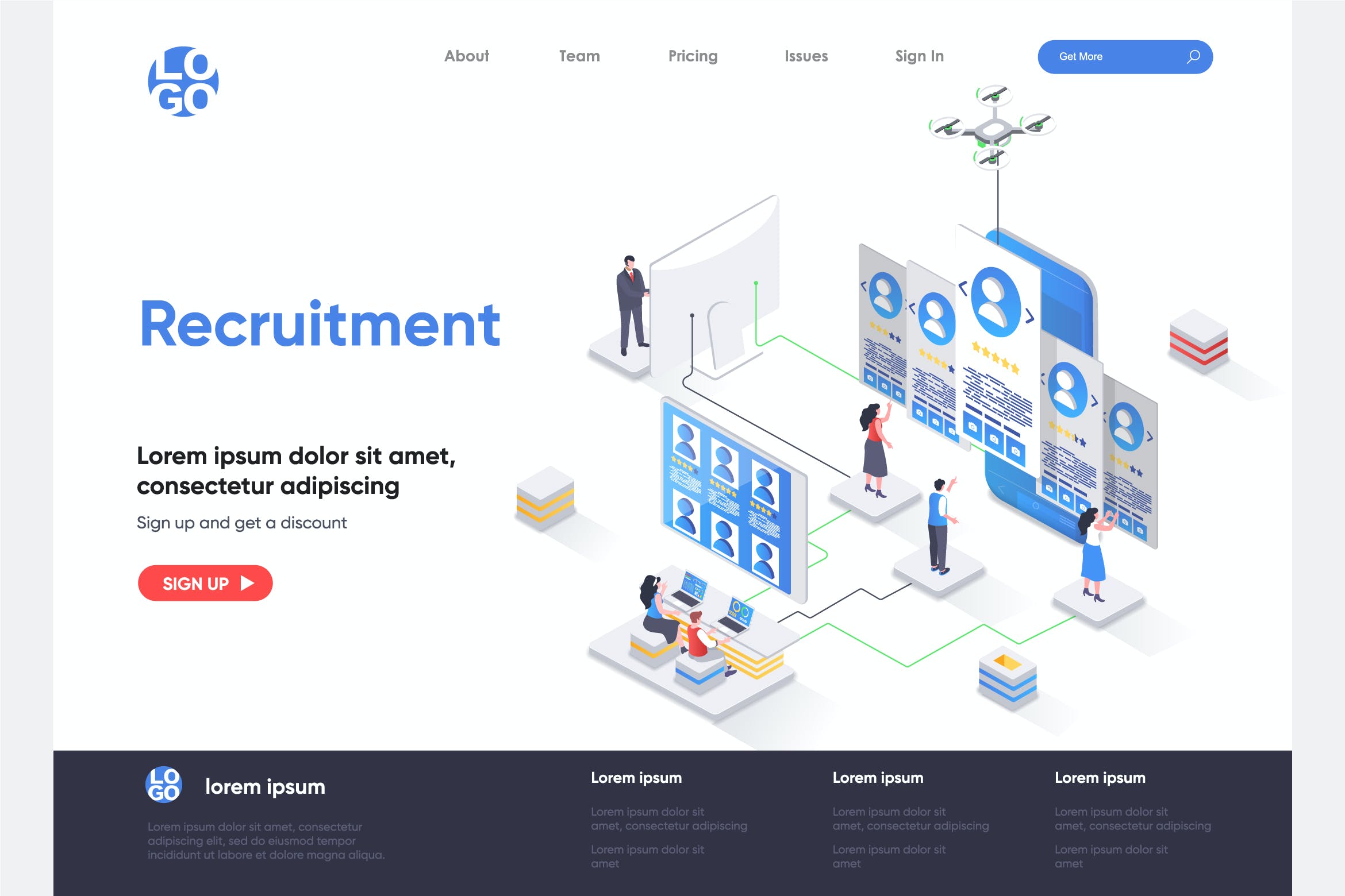 招聘元素想过的2.5D概念插画（AI,EPS,JPG,PNG,PDF,SVG）