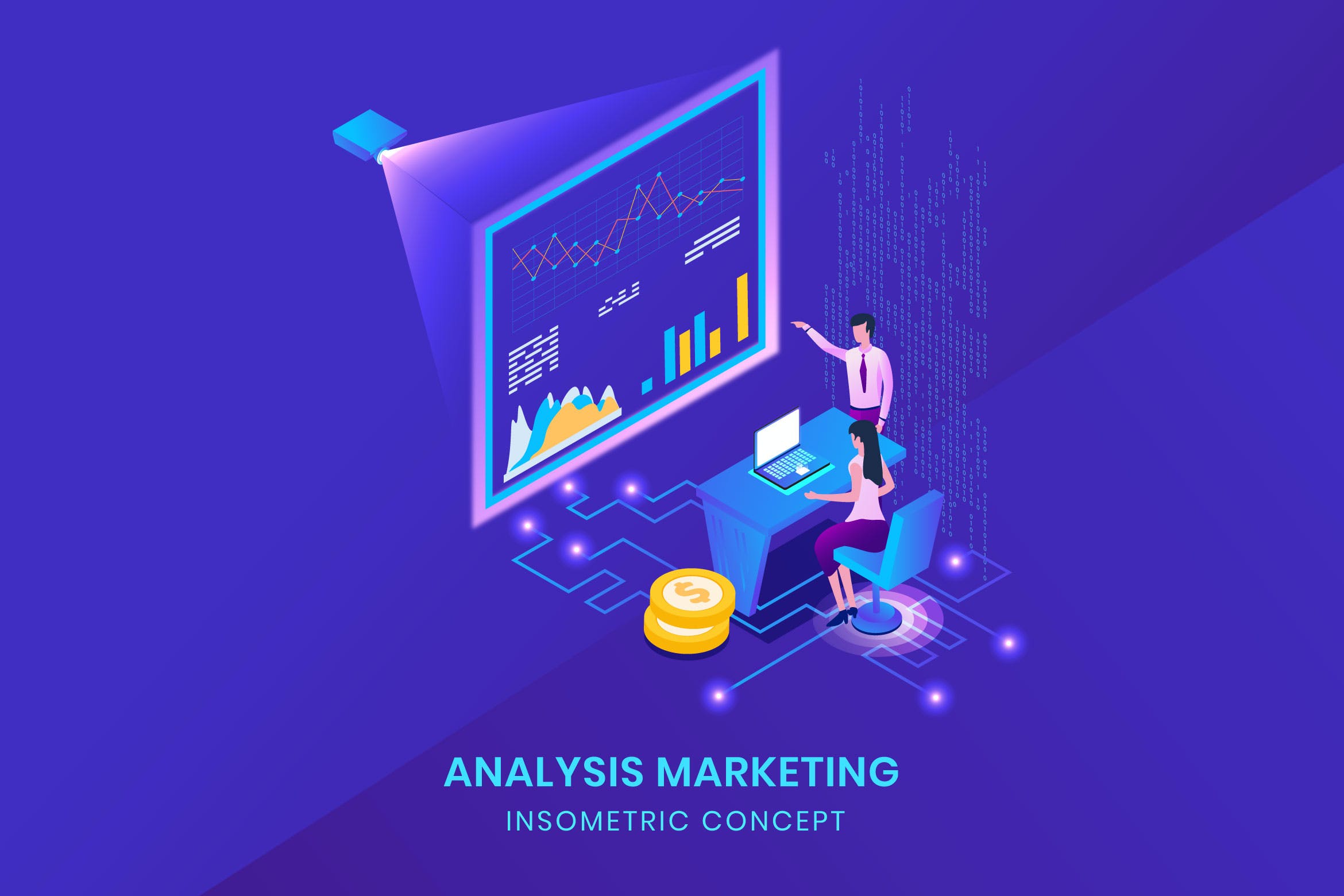 2.5D分析营销插画素材下载（Ai）