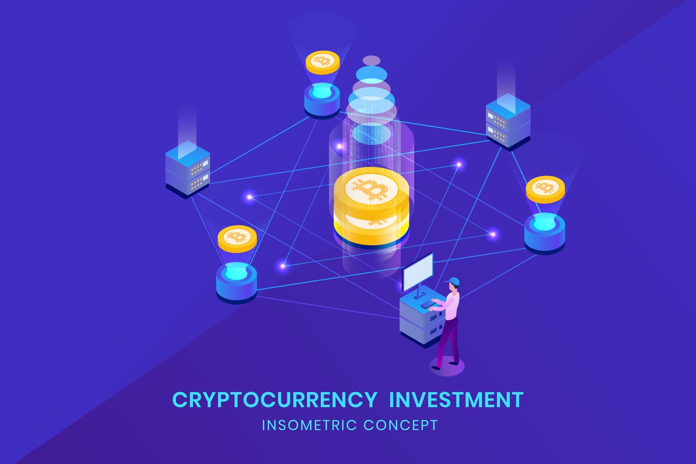 2.5D加密货币投资概念插画