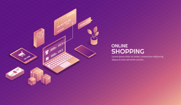 等距网上购物元素的背景