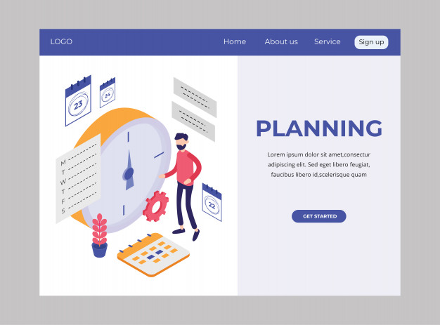 工作计划概念等距着陆页面2.5D插图