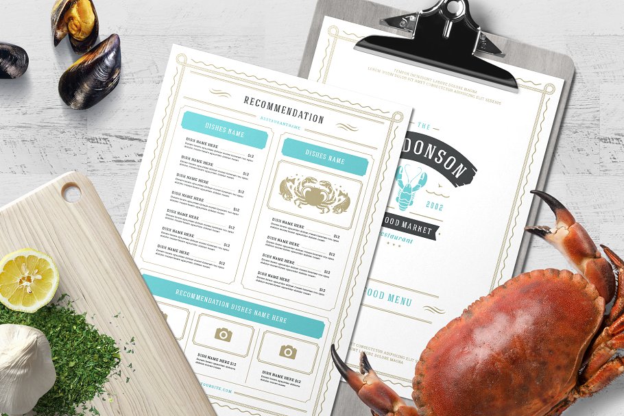海鲜餐厅菜单模板&店招模板 Seafood Menu Template and Logo